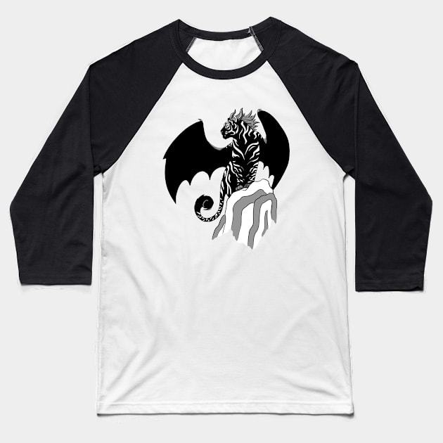 Winged Night Panther Tiger Baseball T-Shirt by Lady Lilac